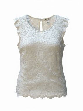 Ivory Floral Lace Cap-Sleeve Camisole Layer or Tank w/Keyhole Detailing on Back